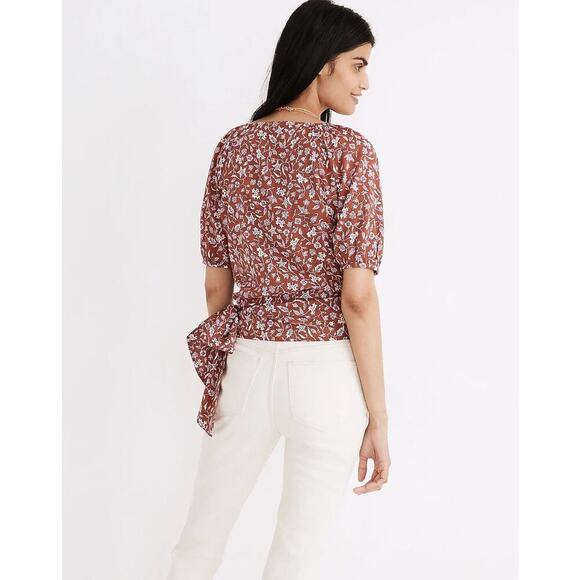 Madewell Puff Sleeve Wrap Crop Top In Batik Vine Small S Floral Boho Cottagecore - Picture 4 of 4